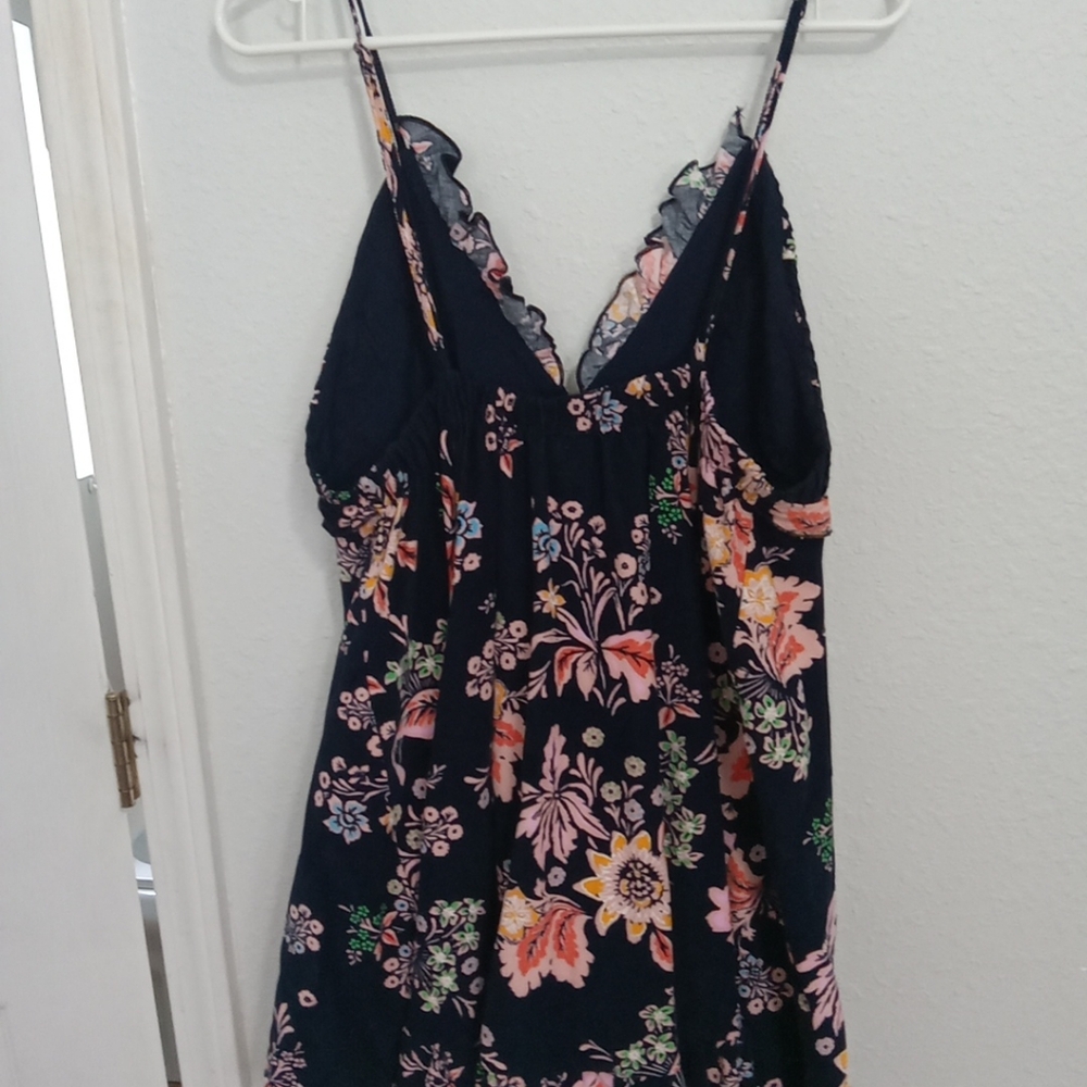 Free people corduroy floral romper sun dress with ruffles navy blue size medium - Picture 3 of 16